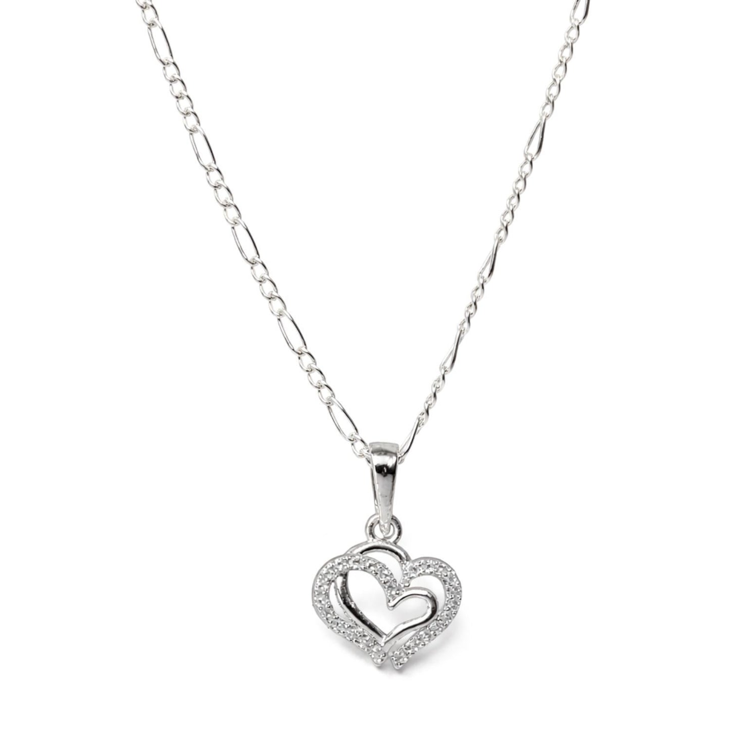 Sterling Silver Heart Pendant with 18 Inches Figaro Chain for Women by Akshat Sapphire 92.5 Silver PSF0506