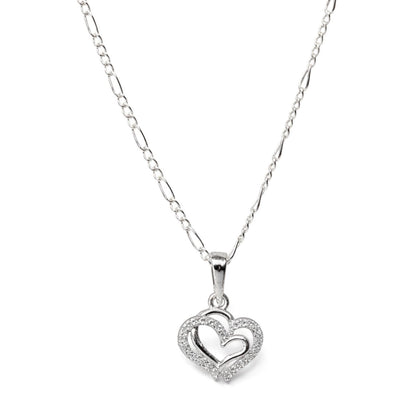 Sterling Silver Heart Pendant with 18 Inches Figaro Chain for Women by Akshat Sapphire 92.5 Silver PSF0506