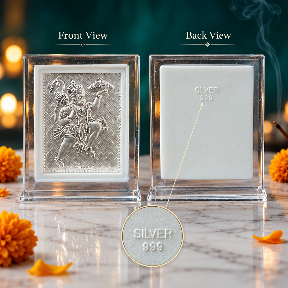 999 Pure Silver God Hanuman Frame for Pooja, Home, Temple & Gifting