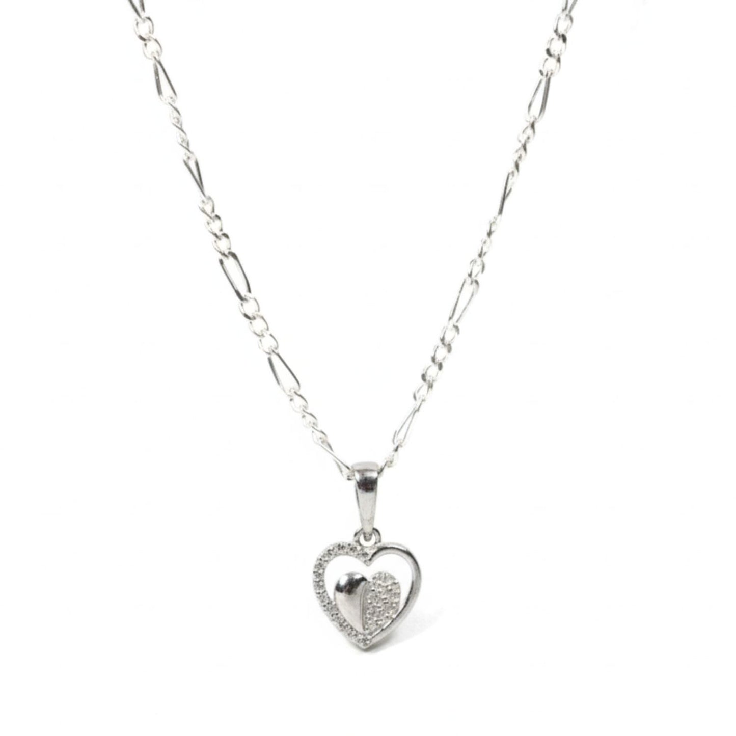 Sterling Silver Heart Pendant with 18 Inches Figaro Chain for Women by Akshat Sapphire 92.5 Silver PSF0509