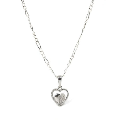 Sterling Silver Heart Pendant with 18 Inches Figaro Chain for Women by Akshat Sapphire 92.5 Silver PSF0509