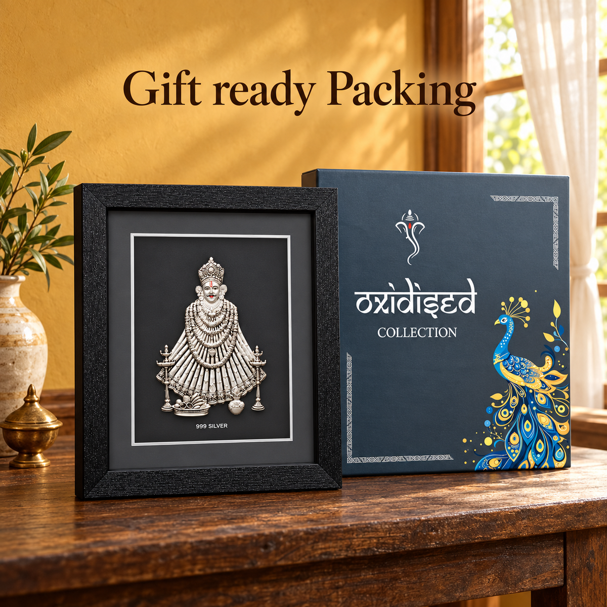 Akshat Sapphire 999 Silver Khatu Shyam Ji Wall Hanging Frame with Black Border | Shyam Baba Religious Wall Decor for Home Mandir, Office & Gifting-(FRB_Khatu Shyam)