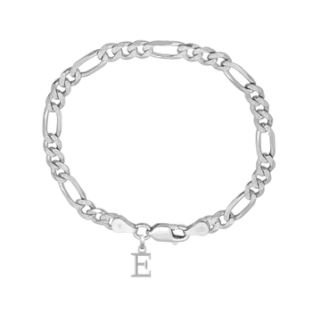 Akshat Sapphire 92.5% pure Sterling Silver Figaro Designer Bracelet with E Alphabet for Men