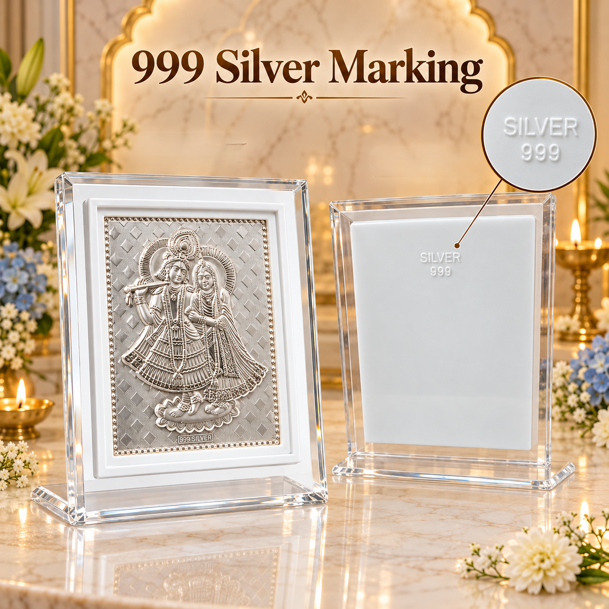 999 Pure Silver Radha Krishna Frame for Pooja, Home, Temple & Gifting