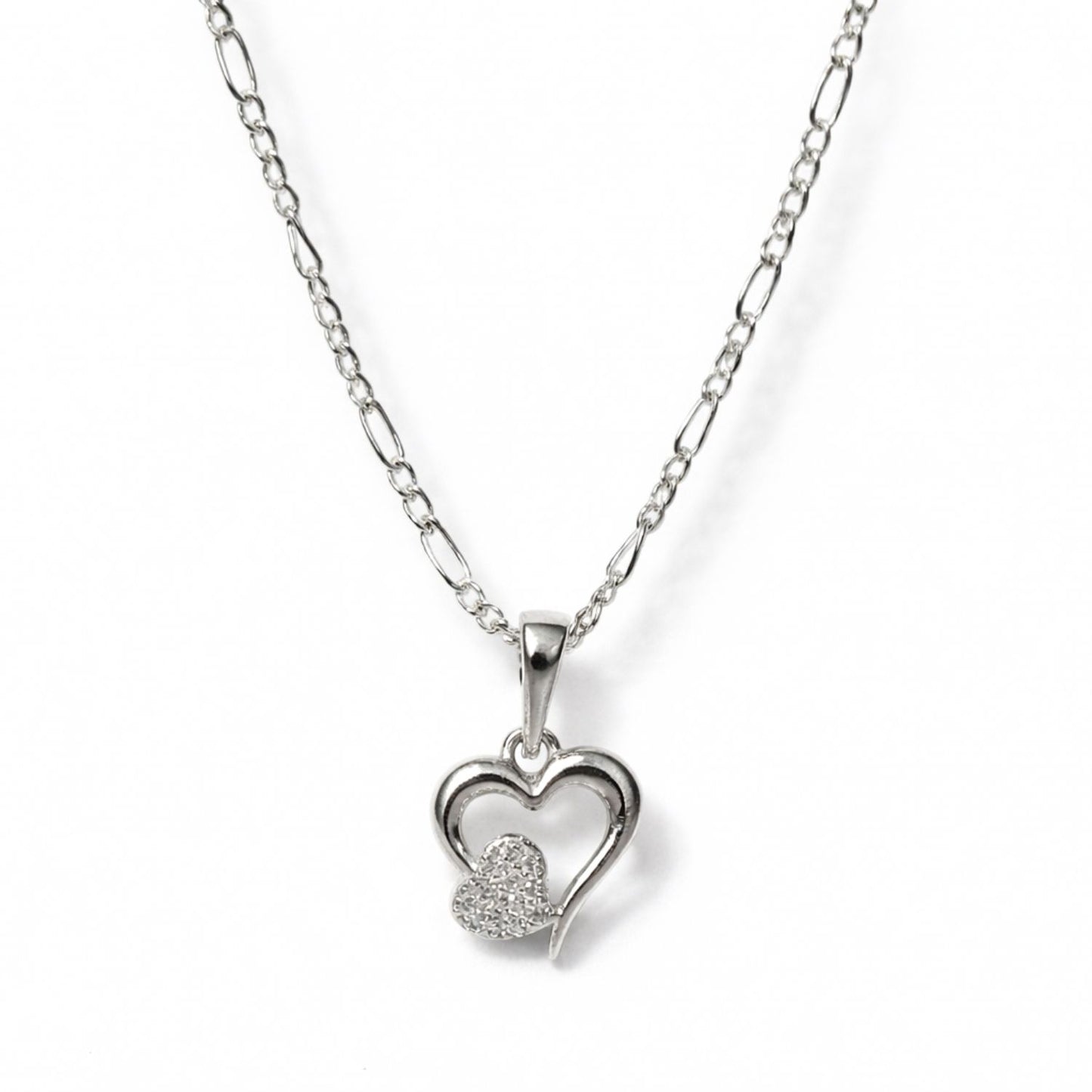 Sterling Silver Heart Pendant with 18 Inches Figaro Chain for Women by Akshat Sapphire 92.5 Silver PSF0514