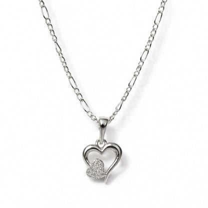 Sterling Silver Heart Pendant with 18 Inches Figaro Chain for Women by Akshat Sapphire 92.5 Silver PSF0514