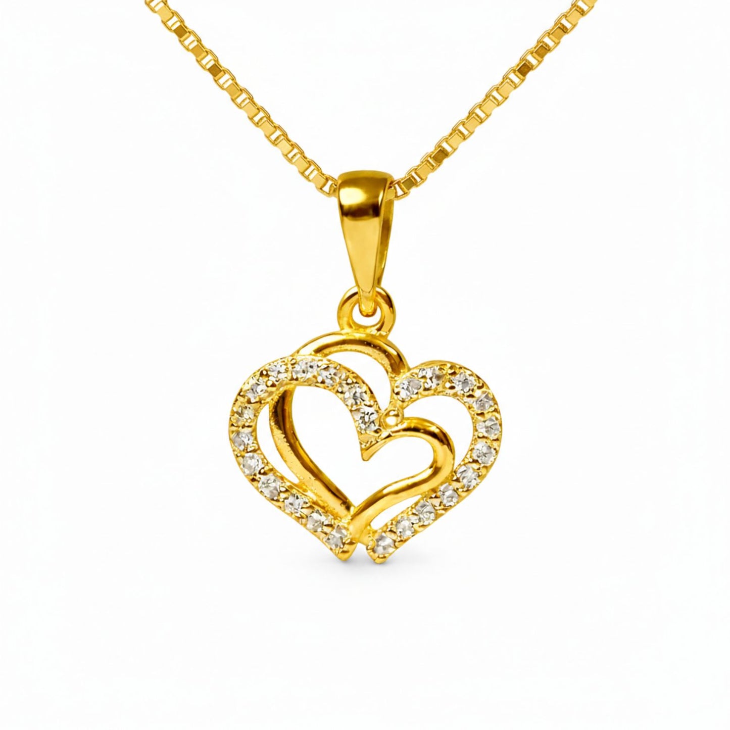 22CT Gold Plated Silver 92.5 Purity Heart Pendant with Box Chain 18 Inches for Women by Akshat Sapphire PSB0506_Gold