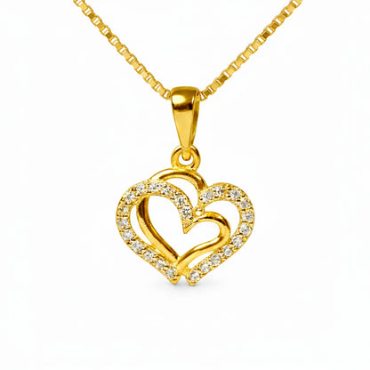 22CT Gold Plated Silver 92.5 Purity Heart Pendant with Box Chain 18 Inches for Women by Akshat Sapphire PSB0506_Gold