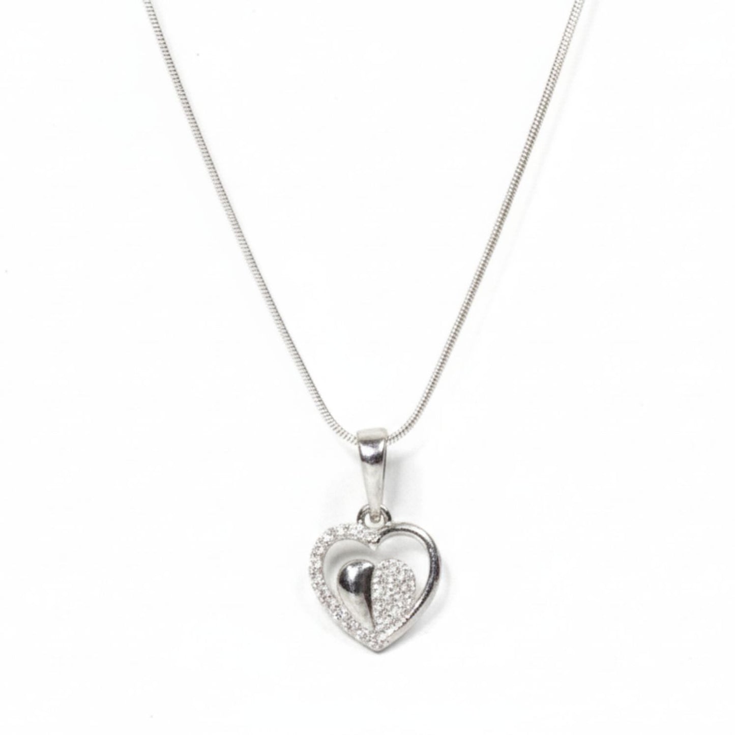 Sterling Silver Heart Pendant with 18 Inches Snake Chain for Women by Akshat Sapphire 92.5 Silver PSS0509