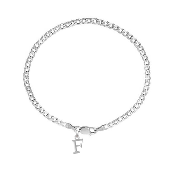 Akshat Sapphire 92.5% pure Sterling Silver Curb Designer Bracelet with F Alphabet for Men