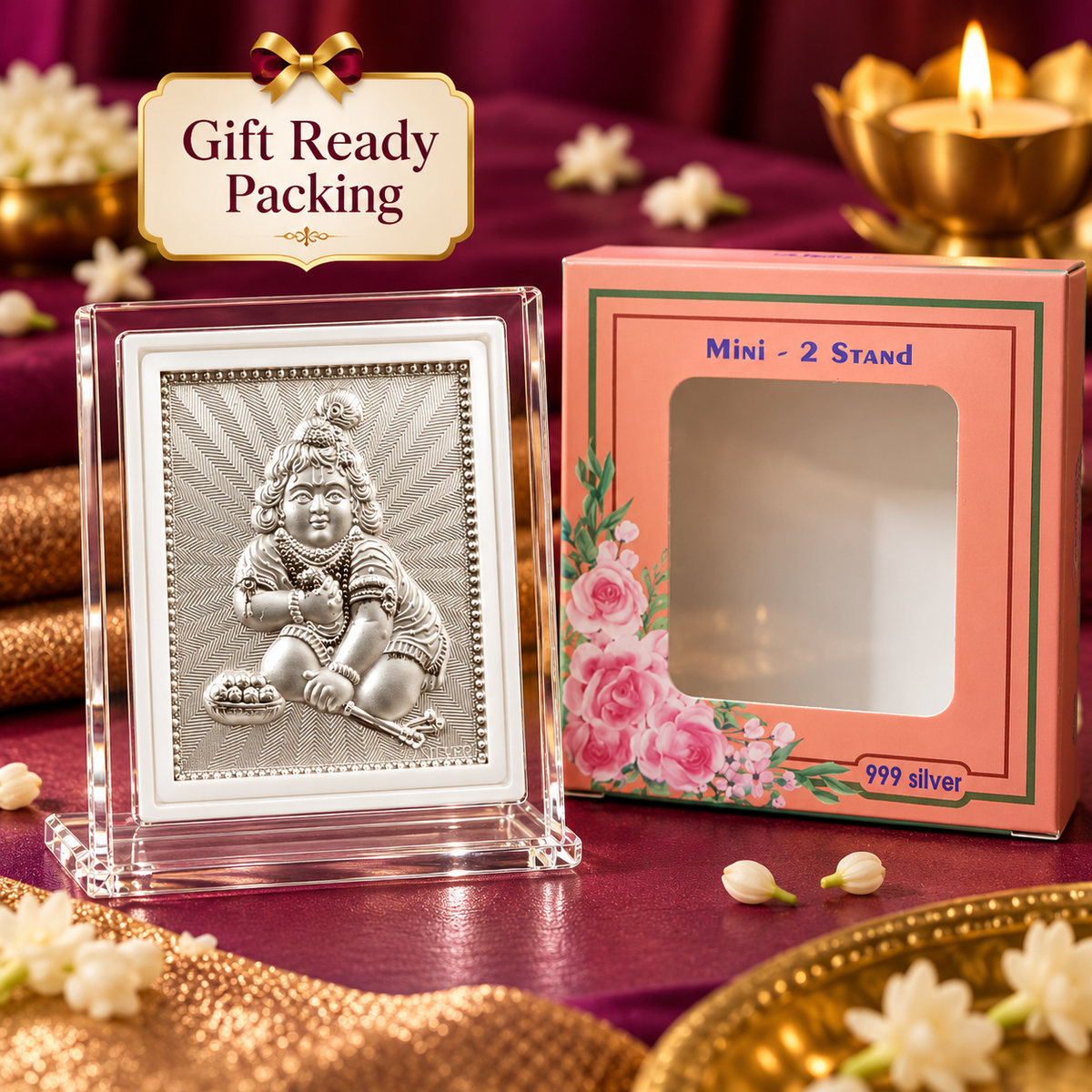 999 Pure Silver Bal Krishna Laddu Gopal Frame