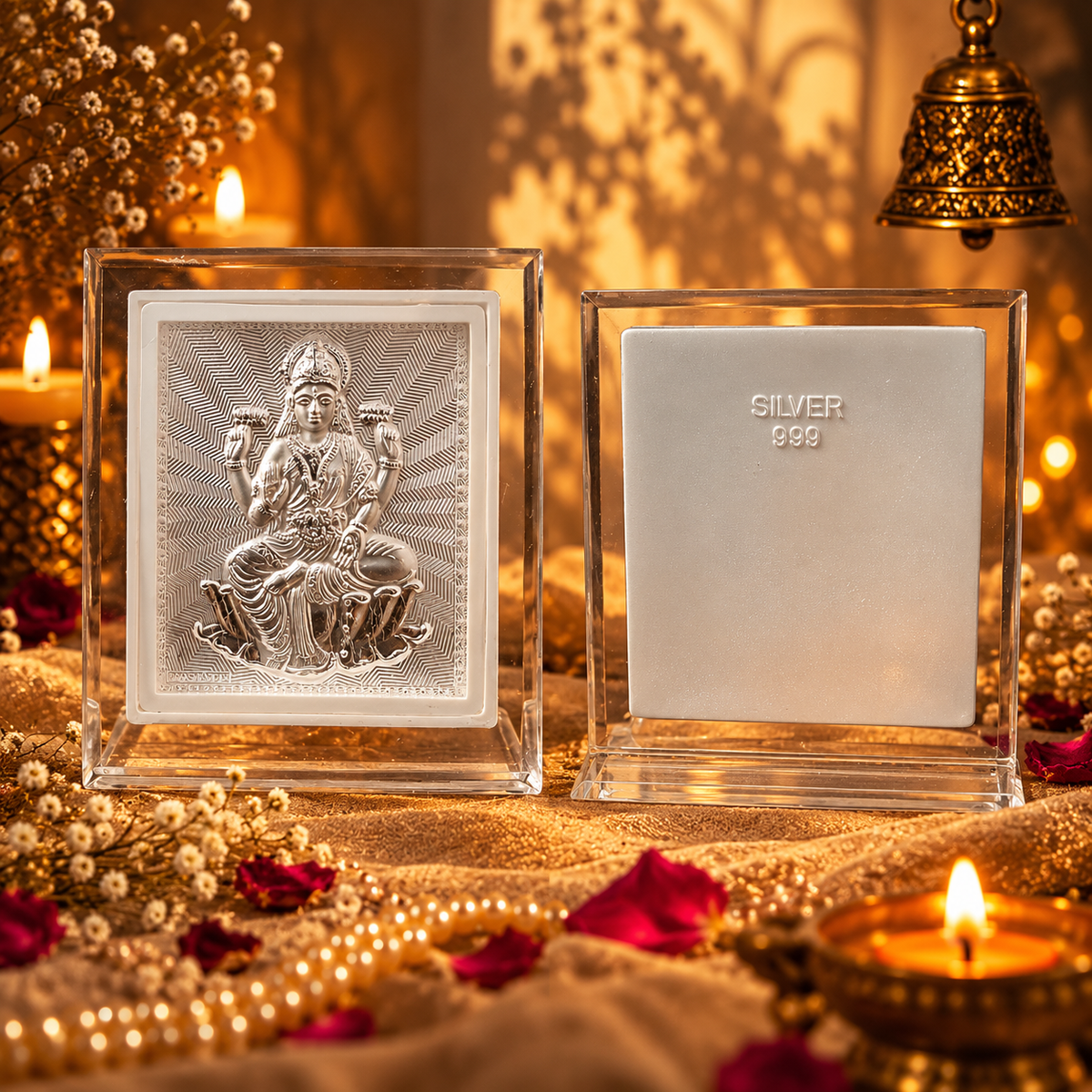 999 Pure Silver Goddes Laxmi Maa Frame with 999 Marking for Pooja, Home Temple, Diwali & Gifting
