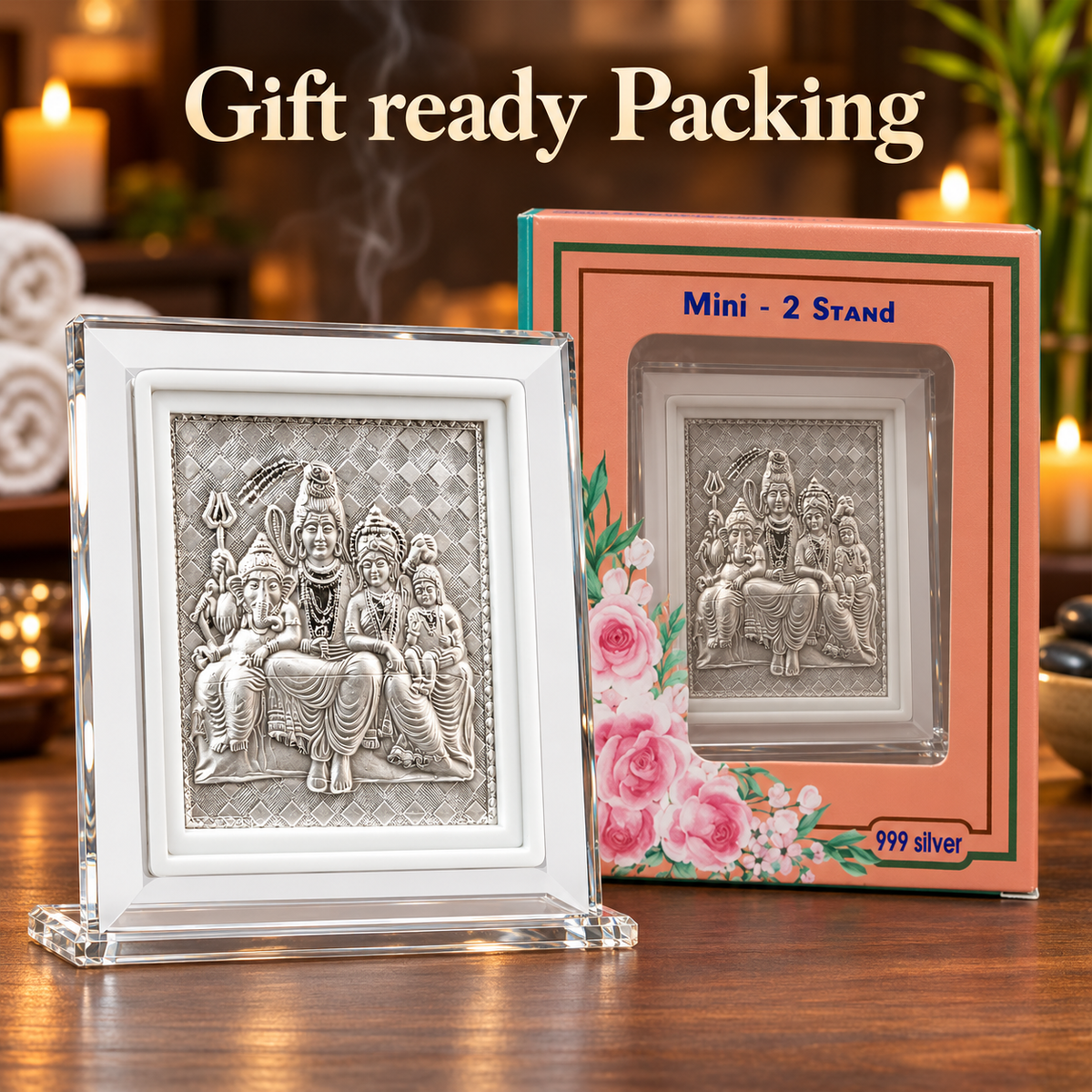 999 Silver Shiva Parivar Deity Frame | Shiv Parvati Ganesh Kartikeya | Gift Ready