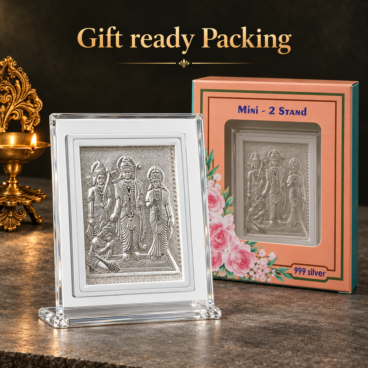 999 Silver Ram Darbar Frame for Pooja, Home Decor & Gifting