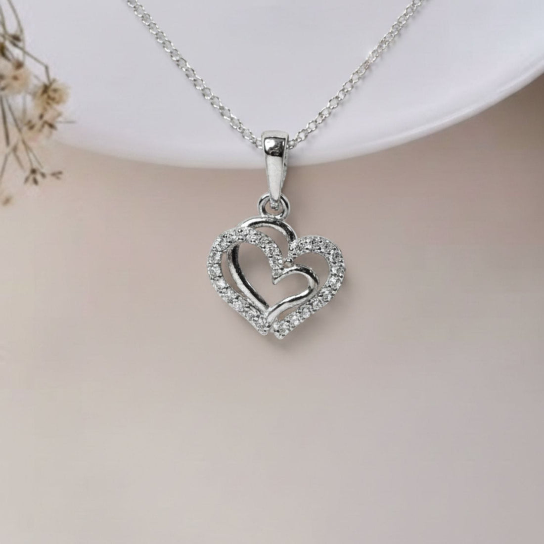 Sterling Silver Heart Pendant with 18 Inches Anchor Chain for Women by Akshat Sapphire 92.5 Silver PSA0506