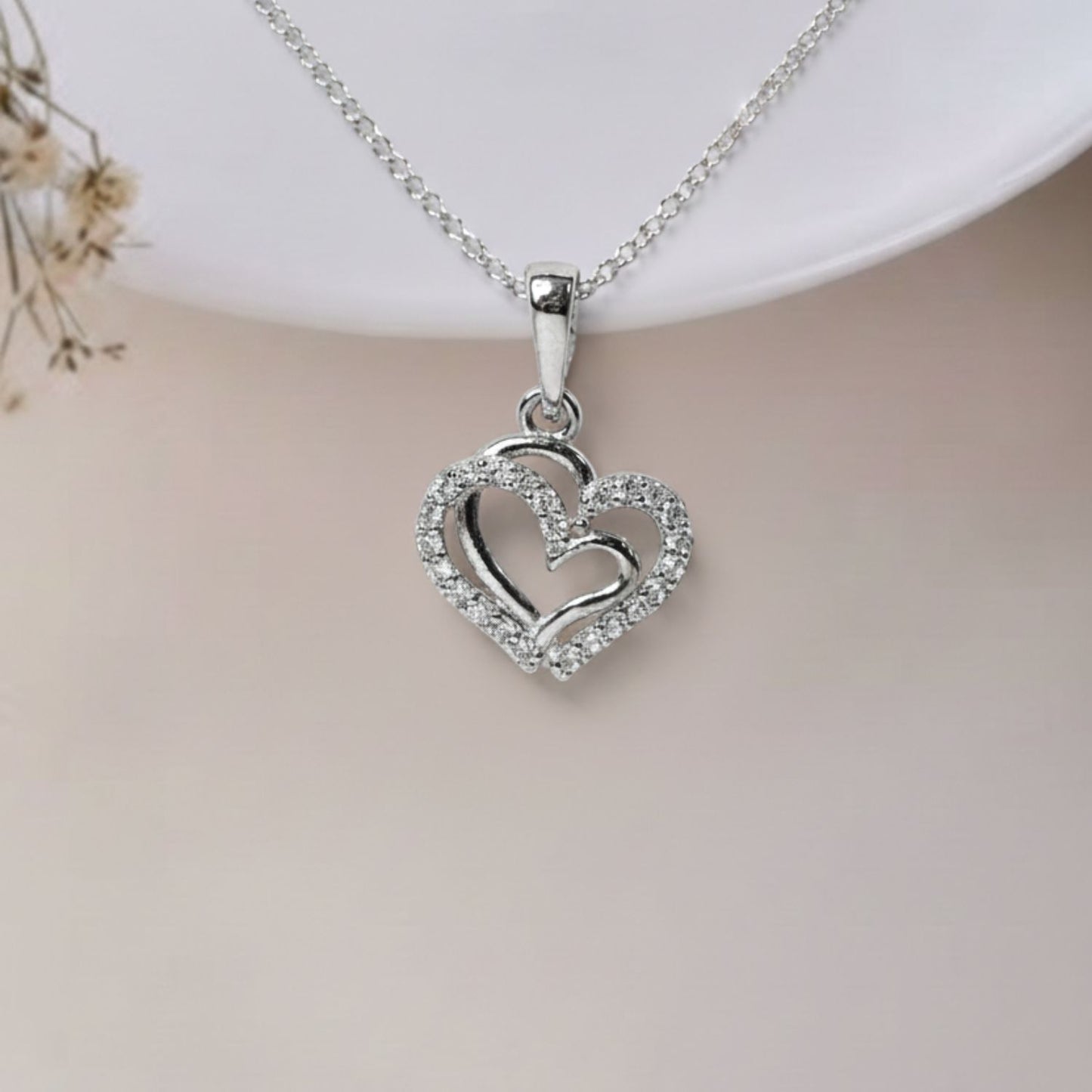 Sterling Silver Heart Pendant with 18 Inches Anchor Chain for Women by Akshat Sapphire 92.5 Silver PSA0506