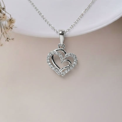 Sterling Silver Heart Pendant with 18 Inches Anchor Chain for Women by Akshat Sapphire 92.5 Silver PSA0506