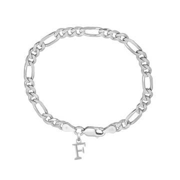 Akshat Sapphire 92.5% pure Sterling Silver Figaro Designer Bracelet with F Alphabet for Men