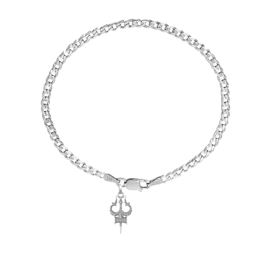 Akshat Sapphire 92.5% pure Sterling Silver Curb Designer Bracelet with spiritual Trishul