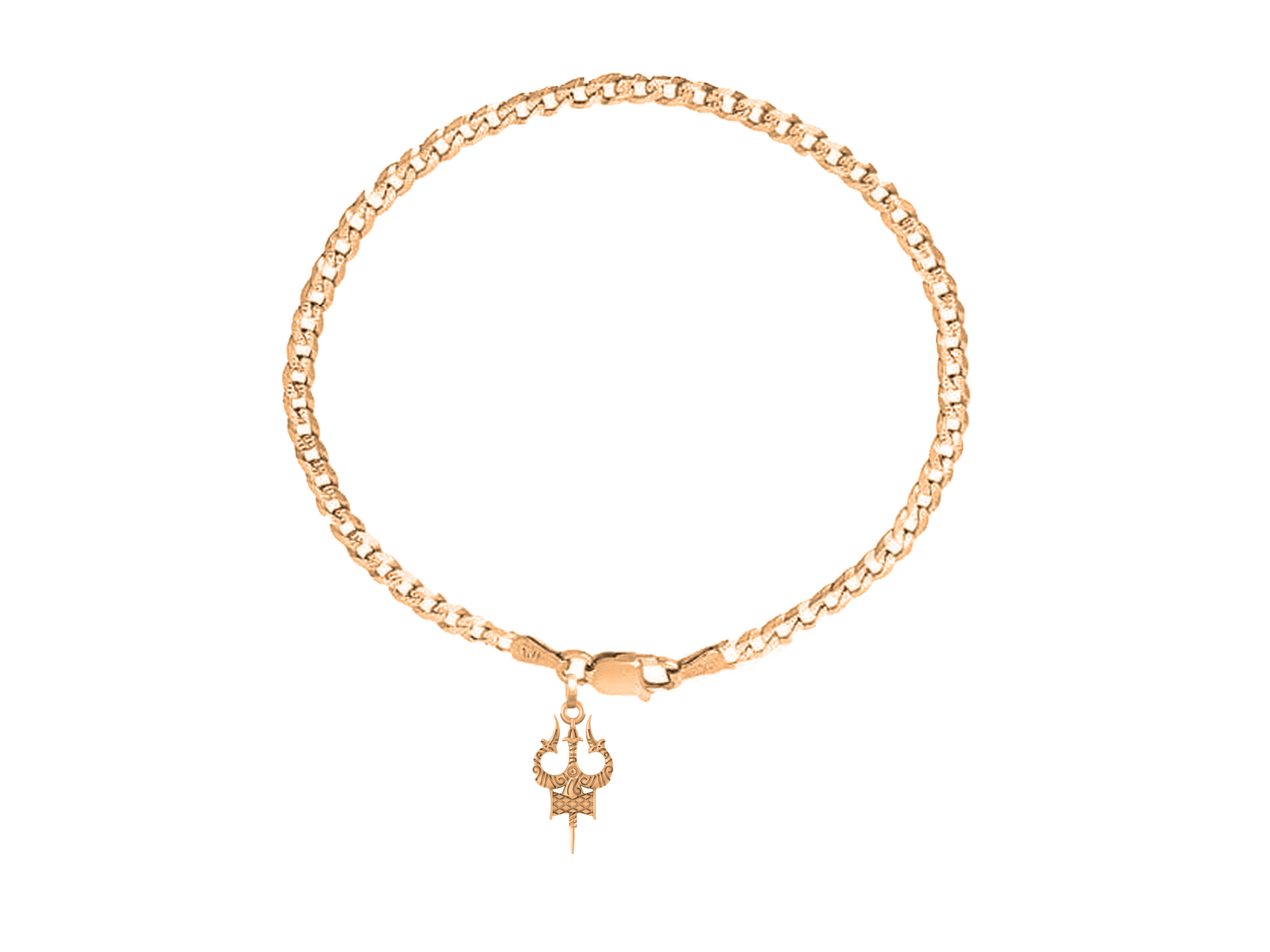Akshat Sapphire 22KT gold plated  92.5% pure Sterling Silver Curb Designer Bracelet with spiritual Trishul for Men and Boys