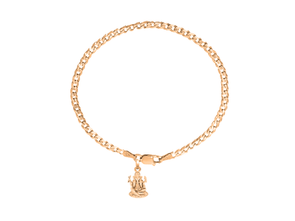 22KT gold plated 92.5% pure Sterling Silver Curb Designer Bracelet with Charm Ganesh for Men & Boys
