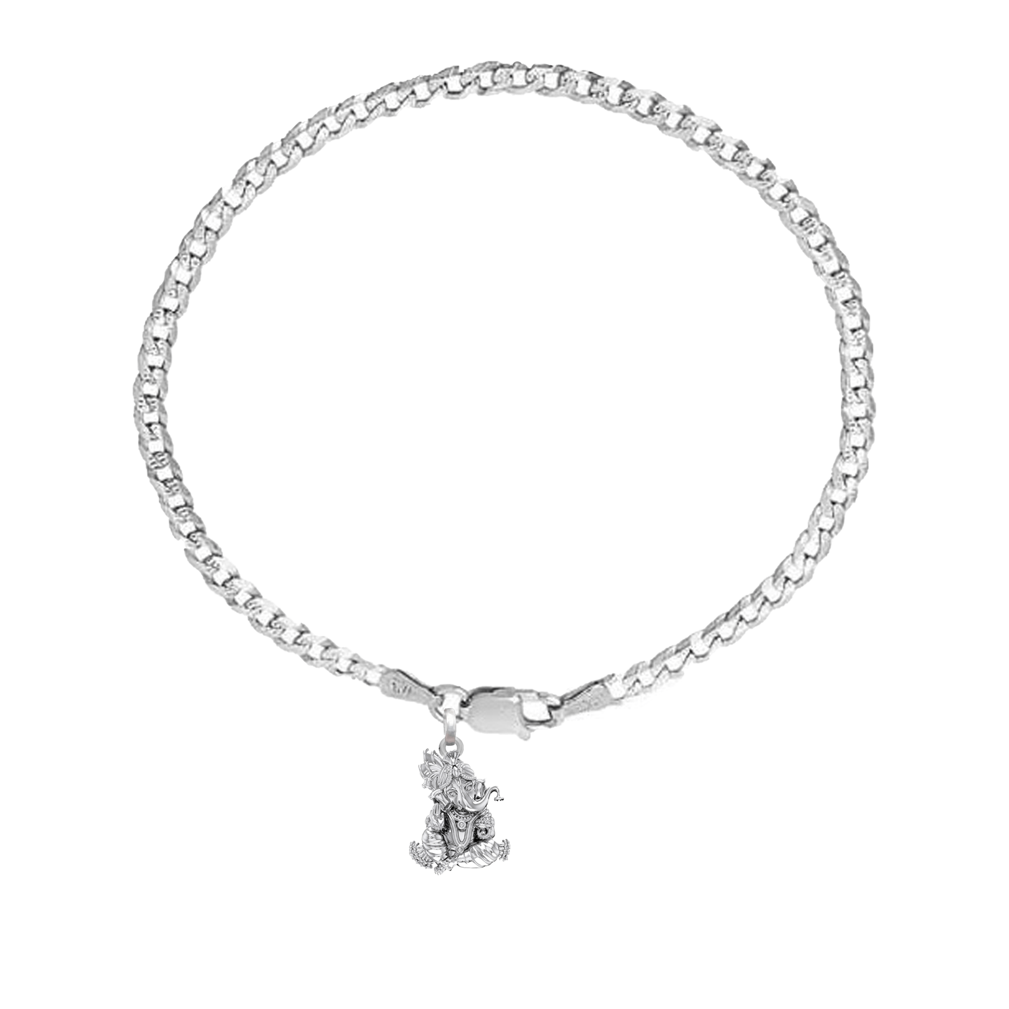 Akshat Sapphire 92.5% pure Sterling Silver Curb Designer Bracelet with Charm Ganesh for Men & Boys