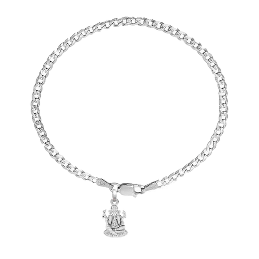 Akshat Sapphire 92.5% pure Sterling Silver Curb Designer Bracelet with Charm Ganesh for Men & Boys