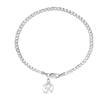 Akshat Sapphire 92.5% pure Sterling Silver Curb Designer Bracelet with spiritual OM for Men & Boys