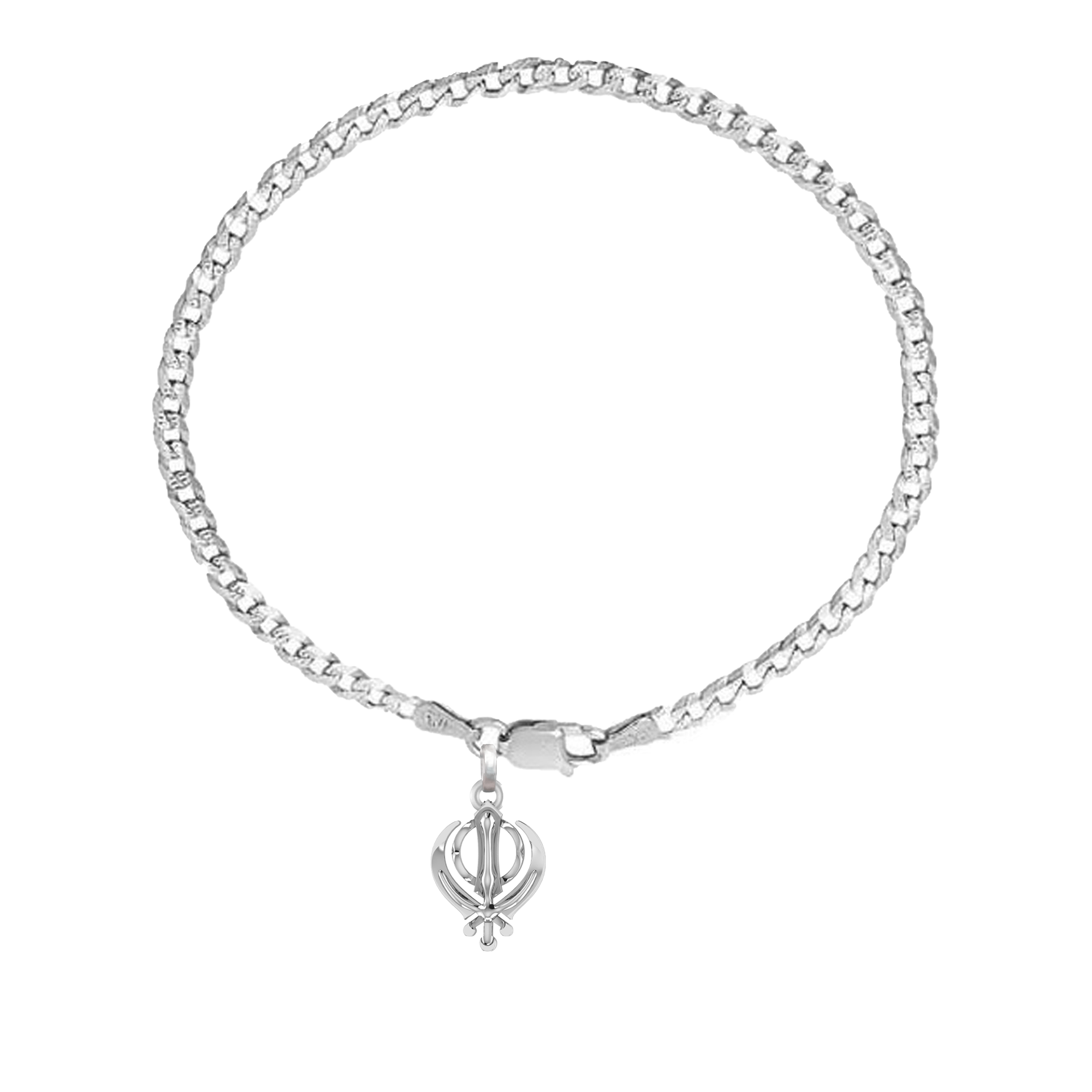 Akshat Sapphire 92.5% pure Sterling Silver Curb Designer Bracelet with spiritual Sardar Symbol for Men