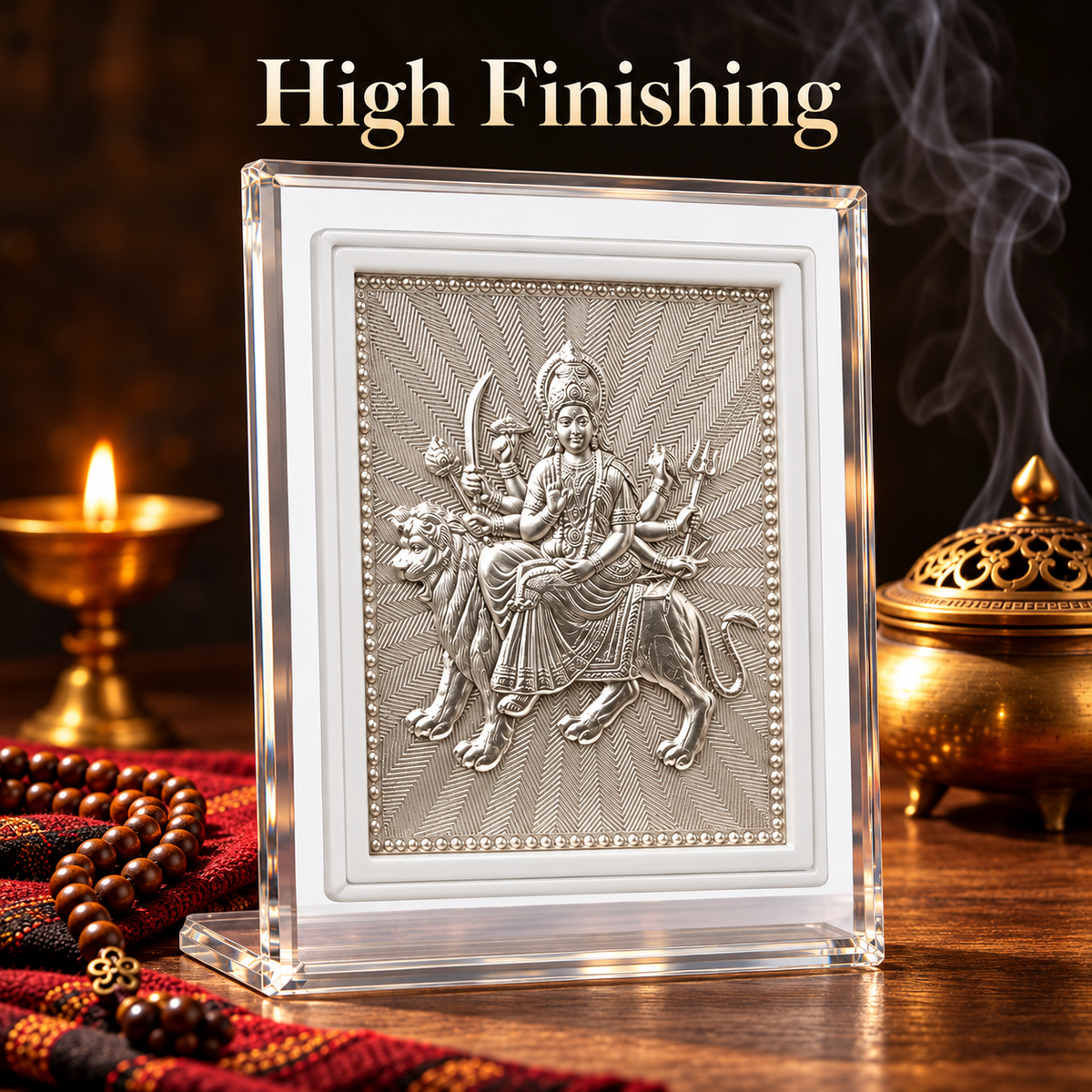 Durga Maa 999 Silver Deity Frame | Mata Rani Religious Frame for Pooja, Home Temple & Office | Gift Ready Pack