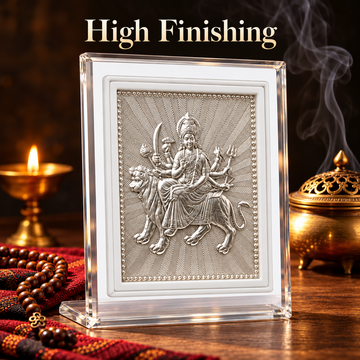 Durga Maa 999 Silver Deity Frame | Mata Rani Religious Frame for Pooja, Home Temple & Office | Gift Ready Pack