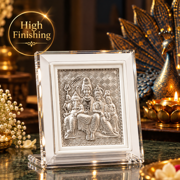 999 Silver Shiva Parivar Deity Frame | Shiv Parvati Ganesh Kartikeya | Gift Ready