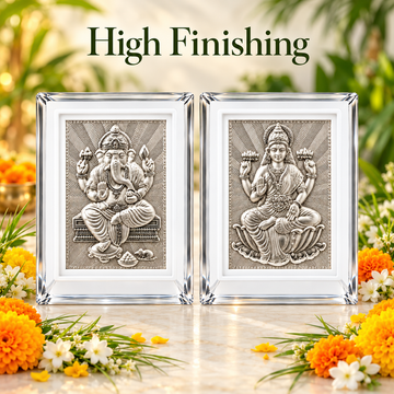 999 Silver Ganesh & Lakshmi Frame Set for Pooja & Gifting | Gift Ready