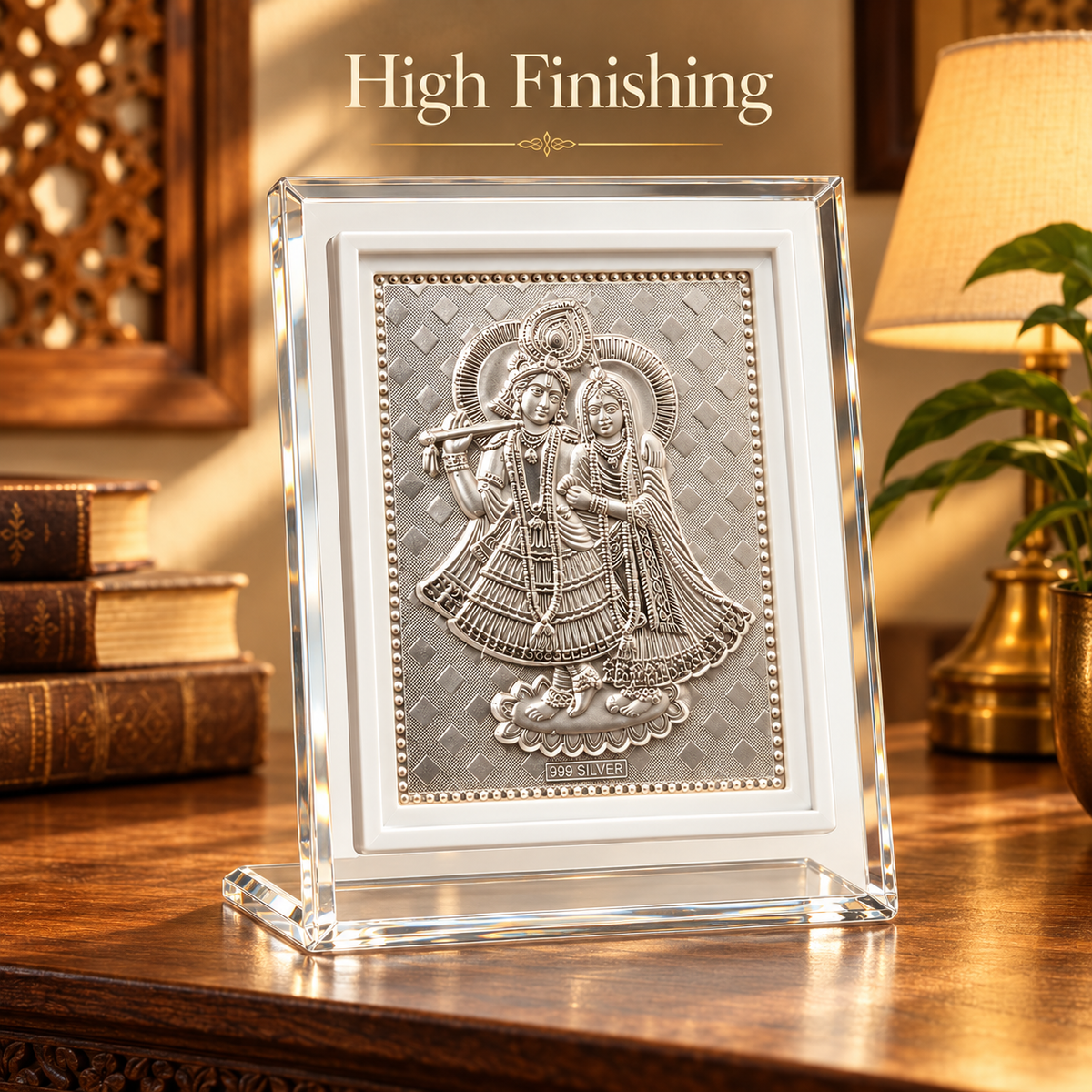 999 Pure Silver Radha Krishna Frame for Pooja, Home, Temple & Gifting