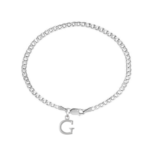 Akshat Sapphire 92.5% pure Sterling Silver Curb Designer Bracelet with G Alphabet for Men