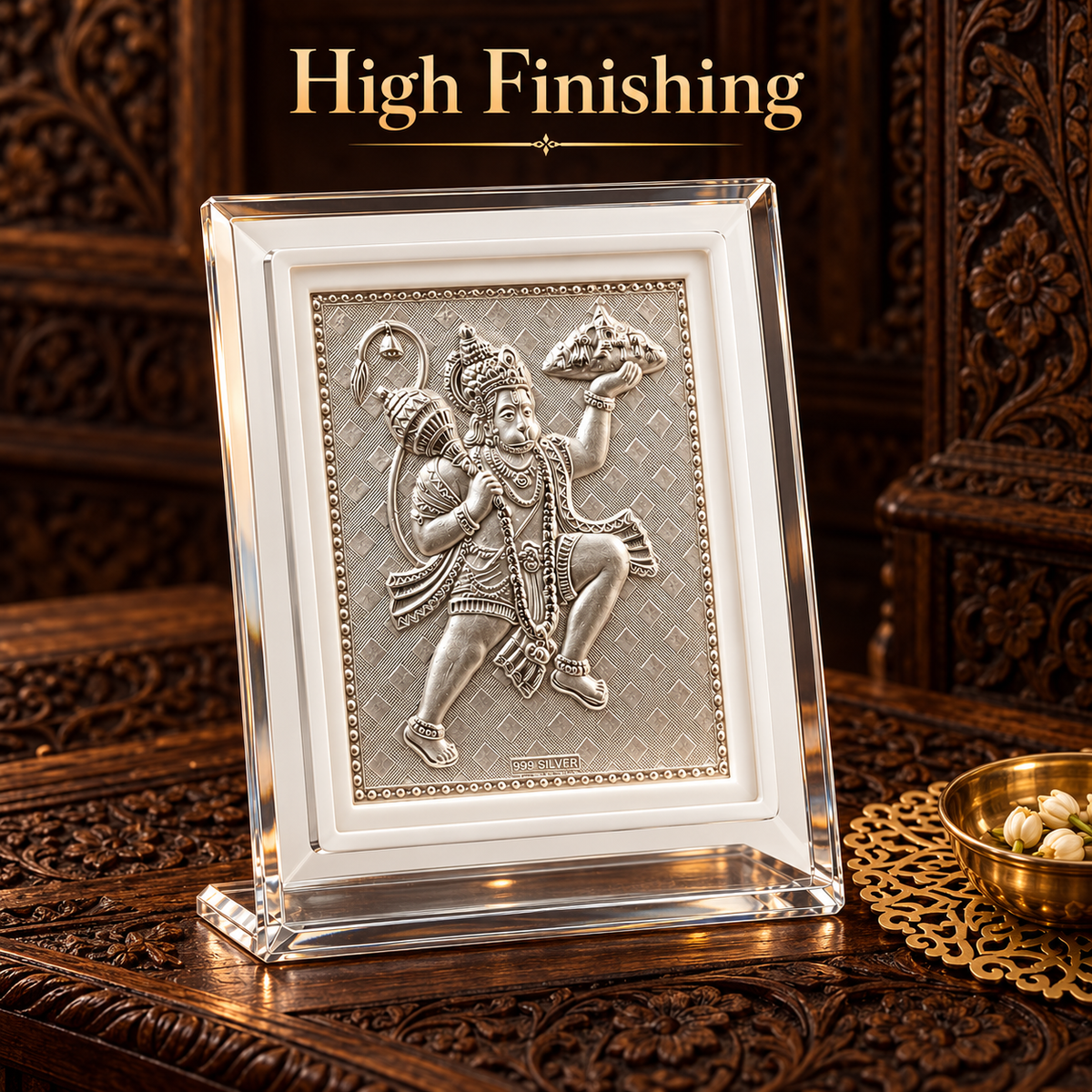 999 Pure Silver God Hanuman Frame for Pooja, Home, Temple & Gifting