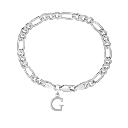 Akshat Sapphire 92.5% pure Sterling Silver Figaro Designer Bracelet with G Alphabet for Men