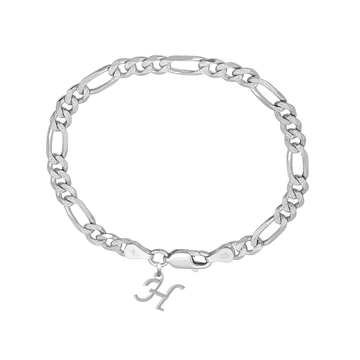 Akshat Sapphire 92.5% pure Sterling Silver Figaro Designer Bracelet with H Alphabet for Men