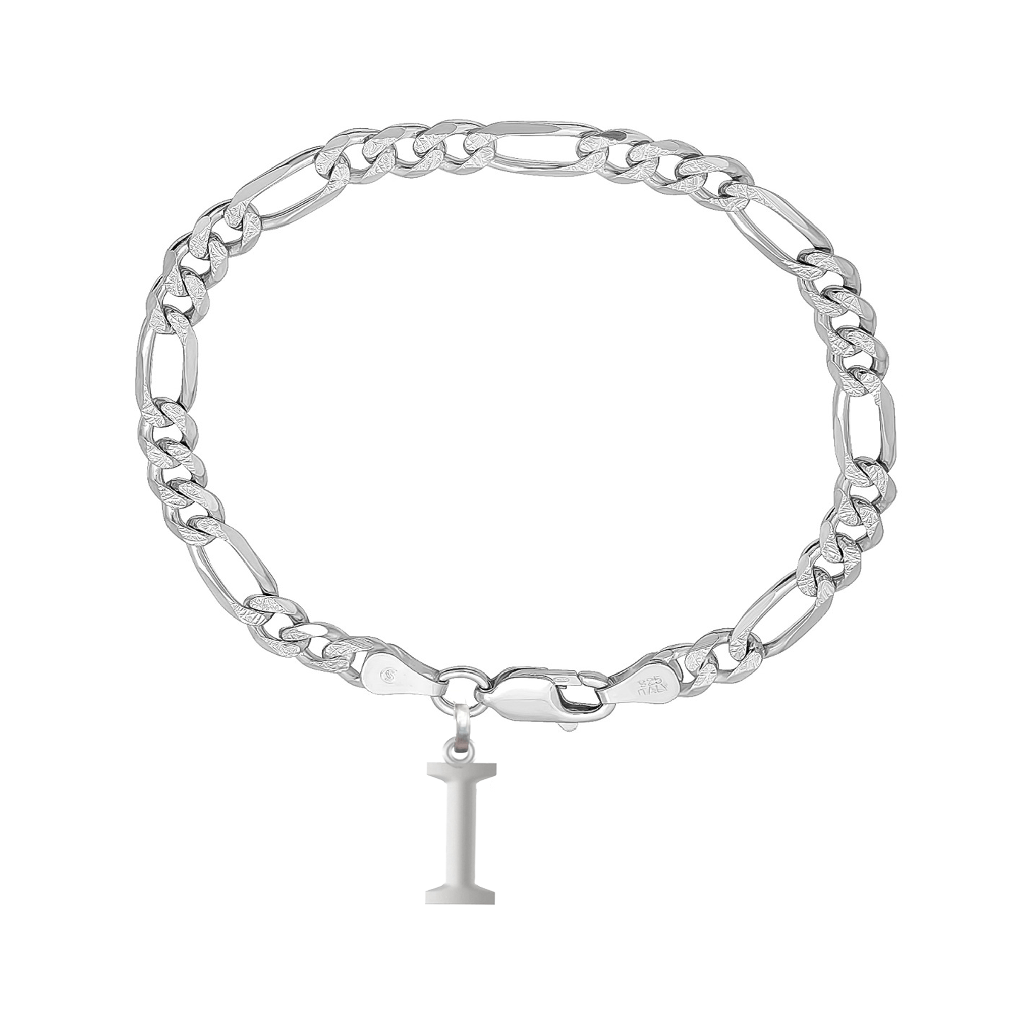 Akshat Sapphire 92.5% pure Sterling Silver Figaro Designer Bracelet with I Alphabet for Men