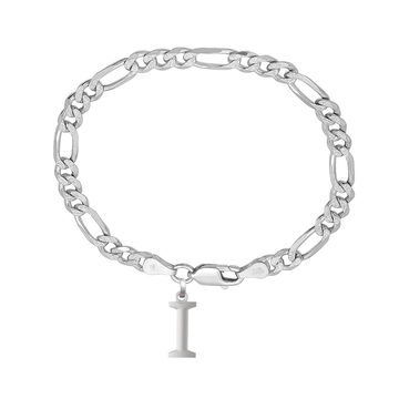 Akshat Sapphire 92.5% pure Sterling Silver Figaro Designer Bracelet with I Alphabet for Men