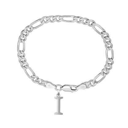 Akshat Sapphire 92.5% pure Sterling Silver Figaro Designer Bracelet with I Alphabet for Men