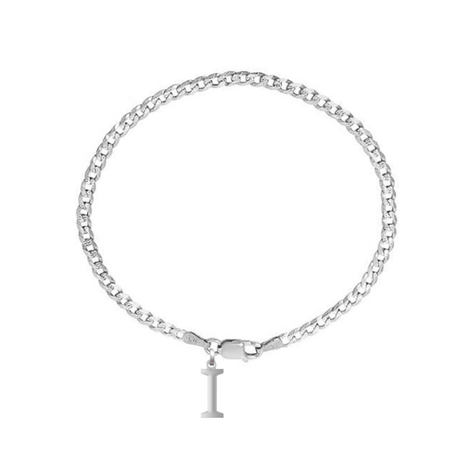 Akshat Sapphire 92.5% pure Sterling Silver Curb Designer Bracelet with I Alphabet for Men