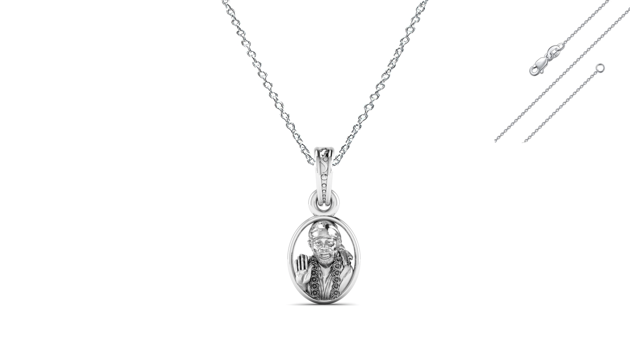 AKSHAT SAPPHIRE Sterling Silver (Silver with 92.5% purity) God Shree Sai Baba chain Pendant (Pendant with Anchor Chain-22 inches) for Men & Women Pure Sterling Silver Lord Sai Baba chain Locket For Good Wealth & Health Akshat Sapphire
