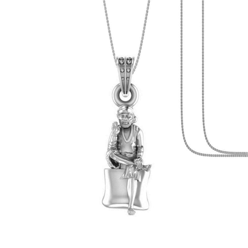 AKSHAT SAPPHIRE Sterling Silver (Silver with 92.5% purity) God Shree Sai Baba chain Pendant (Pendant with Box Chain) for Men & Women Pure Sterling Silver Lord Sai Baba chain Locket For Good Wealth & Health Akshat Sapphire