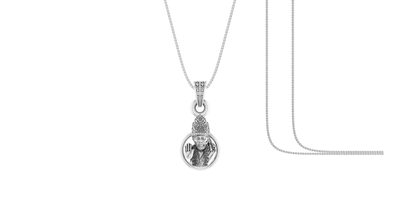 AKSHAT SAPPHIRE Sterling Silver (Silver with 92.5% purity) God Shree Sai Baba chain Pendant (Pendant with Box Chain) for Men & Women Pure Sterling Silver Lord Sai Baba chain Locket For Good Wealth & Health Akshat Sapphire
