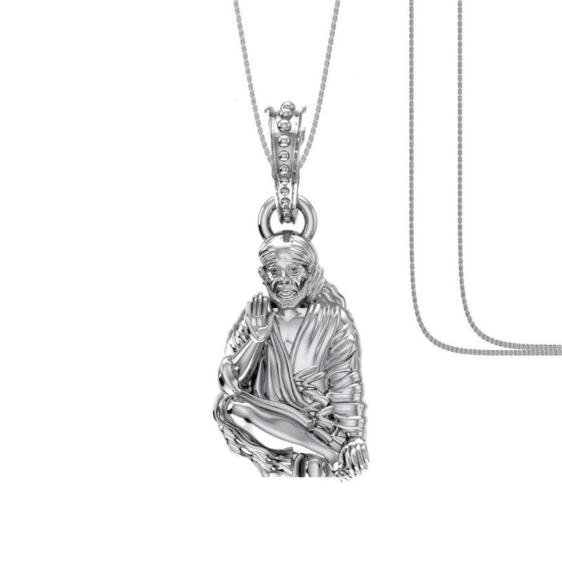 AKSHAT SAPPHIRE Sterling Silver (Silver with 92.5% purity) God Shree Sai Baba chain Pendant (Pendant with Box Chain) for Men & Women Pure Sterling Silver Lord Sai Baba chain Locket For Good Wealth & Health Akshat Sapphire