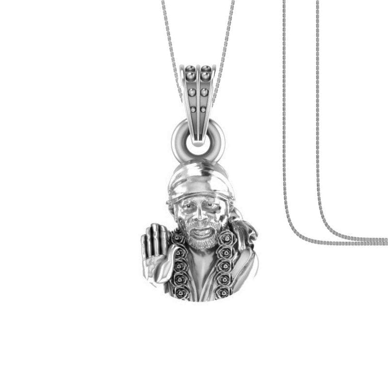 AKSHAT SAPPHIRE Sterling Silver (Silver with 92.5% purity) God Shree Sai Baba chain Pendant (Pendant with Box Chain) for Men & Women Pure Sterling Silver Lord Sai Baba chain Locket For Good Wealth & Health Akshat Sapphire