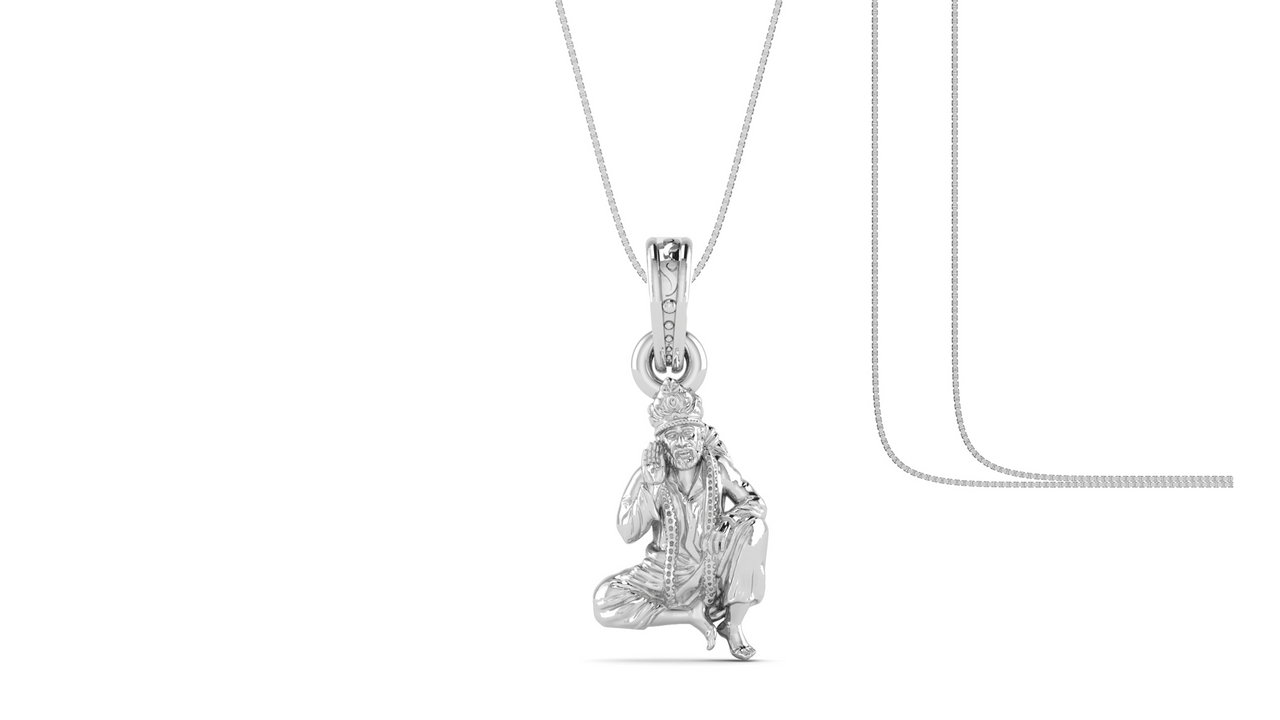AKSHAT SAPPHIRE Sterling Silver (Silver with 92.5% purity) God Shree Sai Baba chain Pendant (Pendant with Box Chain) for Men & Women Pure Sterling Silver Lord Sai Baba chain Locket For Good Wealth & Health Akshat Sapphire