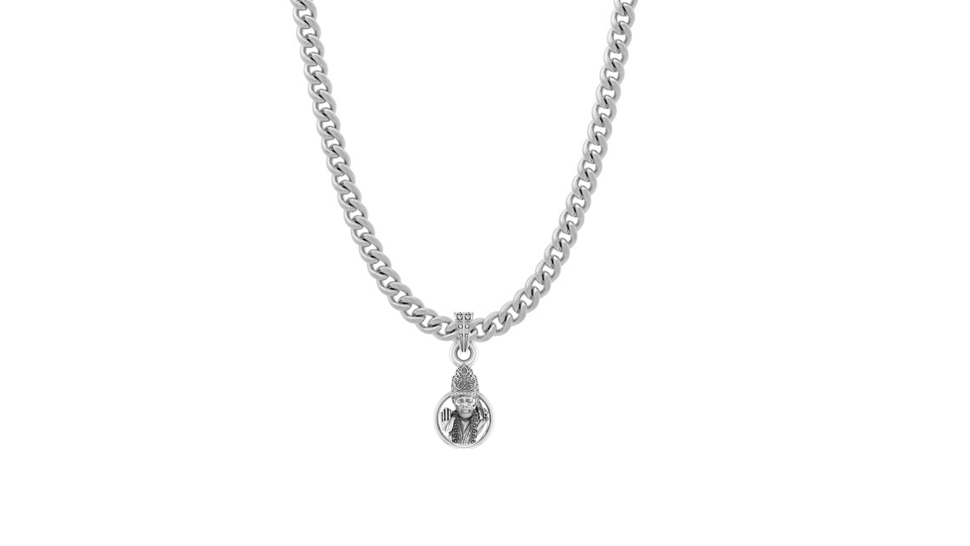 AKSHAT SAPPHIRE Sterling Silver (Silver with 92.5% purity) God Shree Sai Baba chain Pendant (Pendant with Curb Chain-22 inches) for Men & Women Pure Sterling Silver Lord Sai Baba chain Locket For Good Wealth & Health Akshat Sapphire