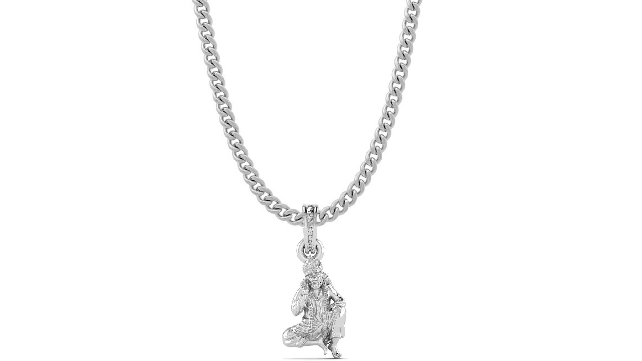 AKSHAT SAPPHIRE Sterling Silver (Silver with 92.5% purity) God Shree Sai Baba chain Pendant (Pendant with Curb Chain-22 inches) for Men & Women Pure Sterling Silver Lord Sai Baba chain Locket For Good Wealth & Health Akshat Sapphire